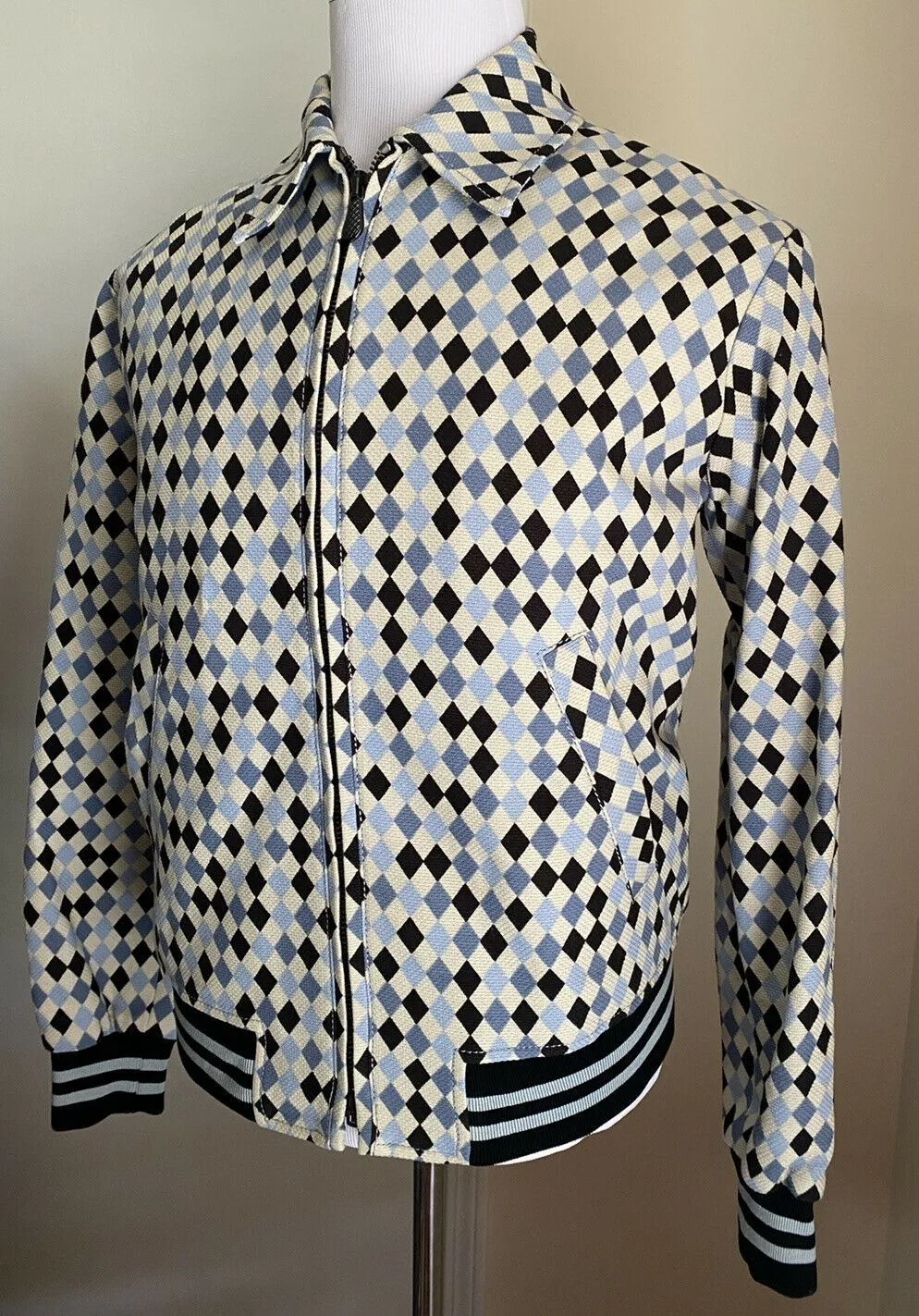 New $1950 Bottega Veneta Mens Jacket Coat Blue/Black/While 38 US ( 48 Eu ) Italy