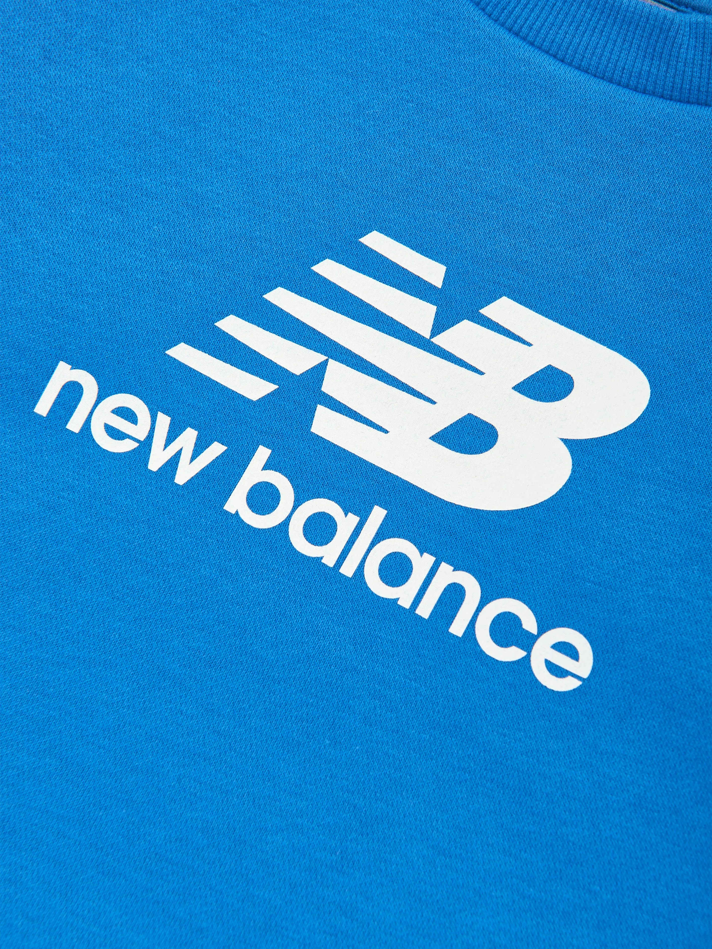 New Balance Boys Brush Back Stacked Logo Sweatshirt in Blue