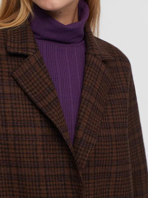 Nice Things Double fabric checked coat Brown