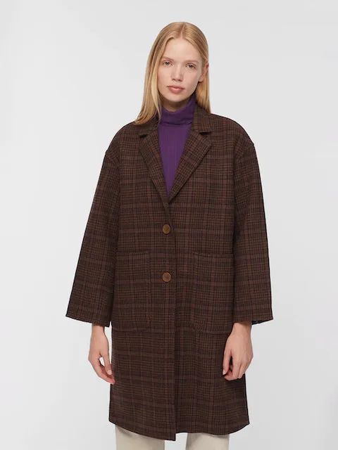 Nice Things Double fabric checked coat Brown