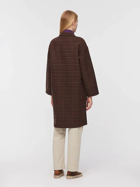 Nice Things Double fabric checked coat Brown
