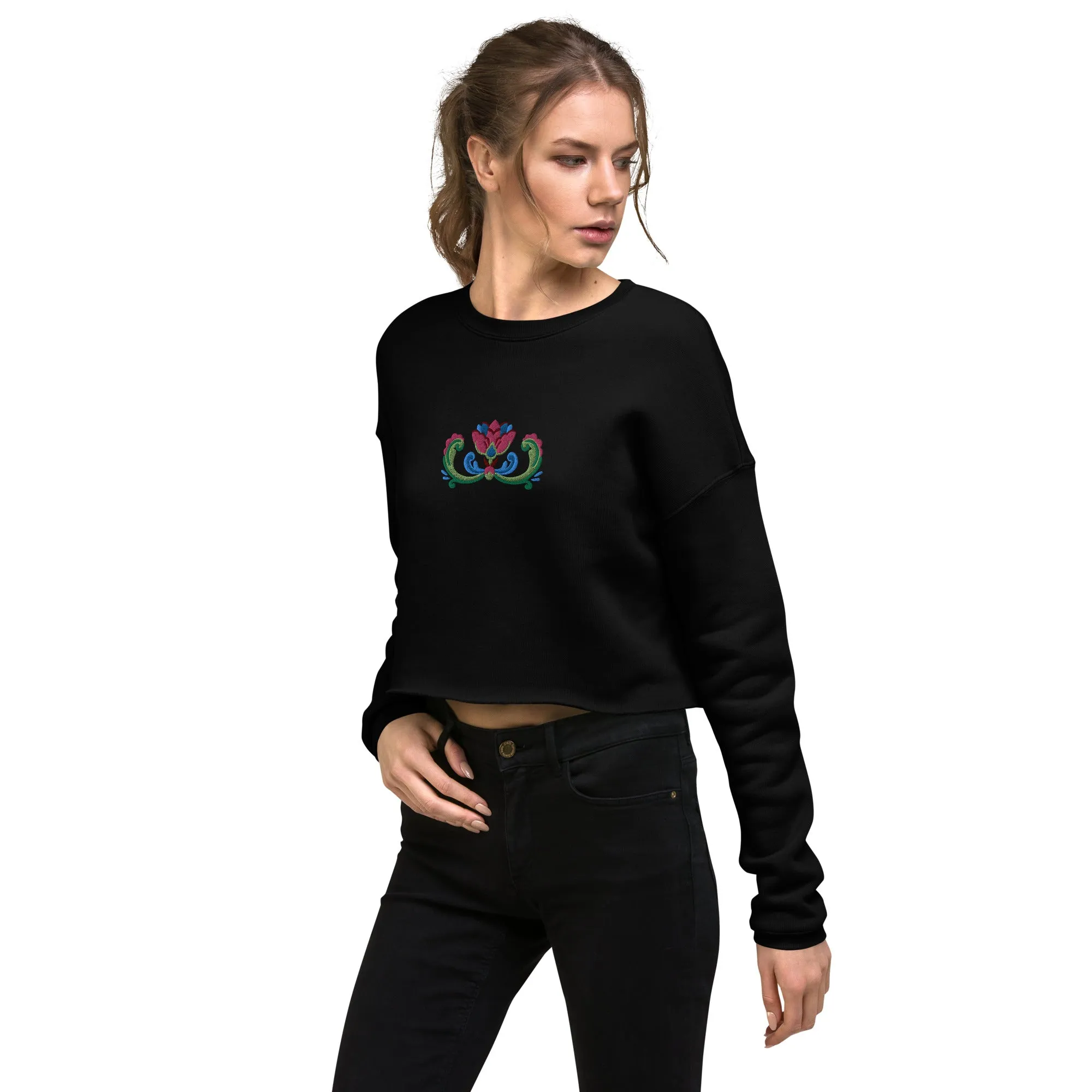 Norwegian Rosemaling Embroidered Cropped Sweatshirt