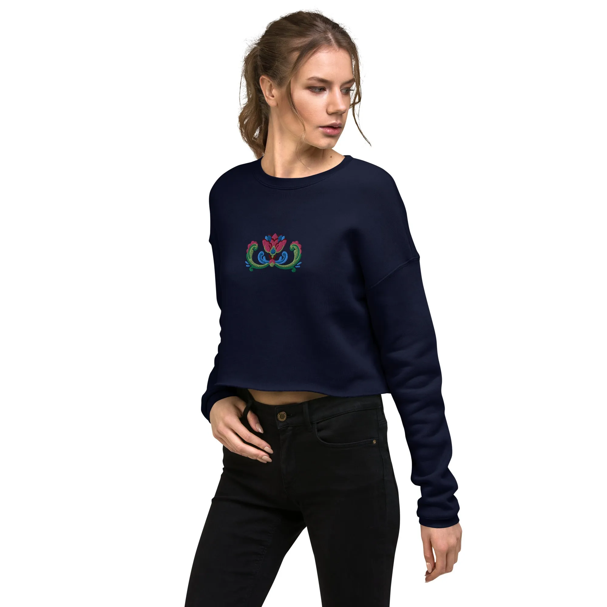 Norwegian Rosemaling Embroidered Cropped Sweatshirt