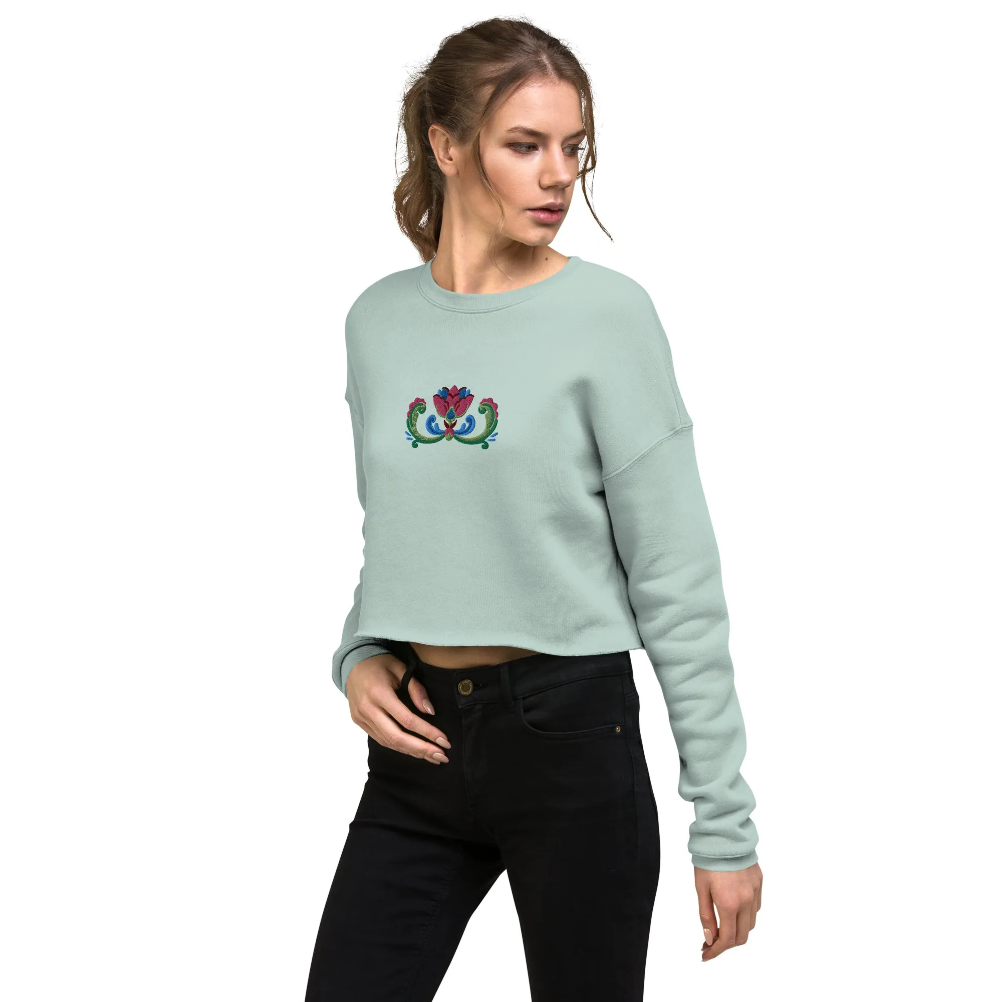 Norwegian Rosemaling Embroidered Cropped Sweatshirt