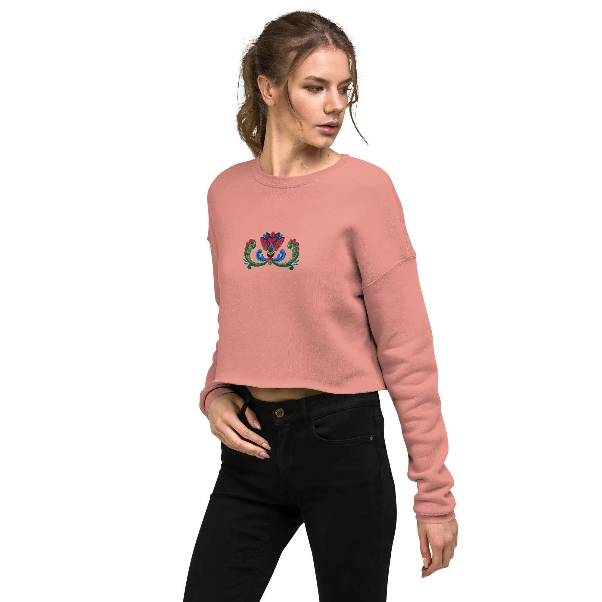 Norwegian Rosemaling Embroidered Cropped Sweatshirt