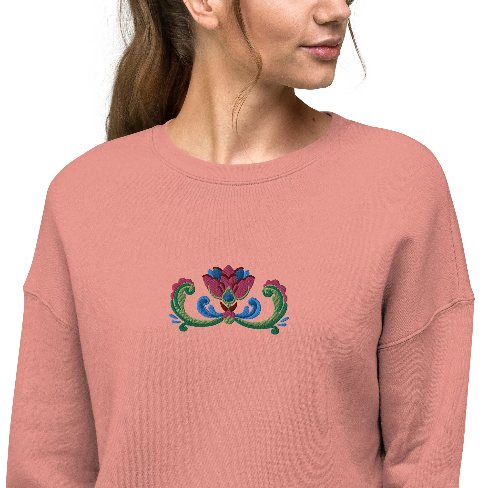 Norwegian Rosemaling Embroidered Cropped Sweatshirt