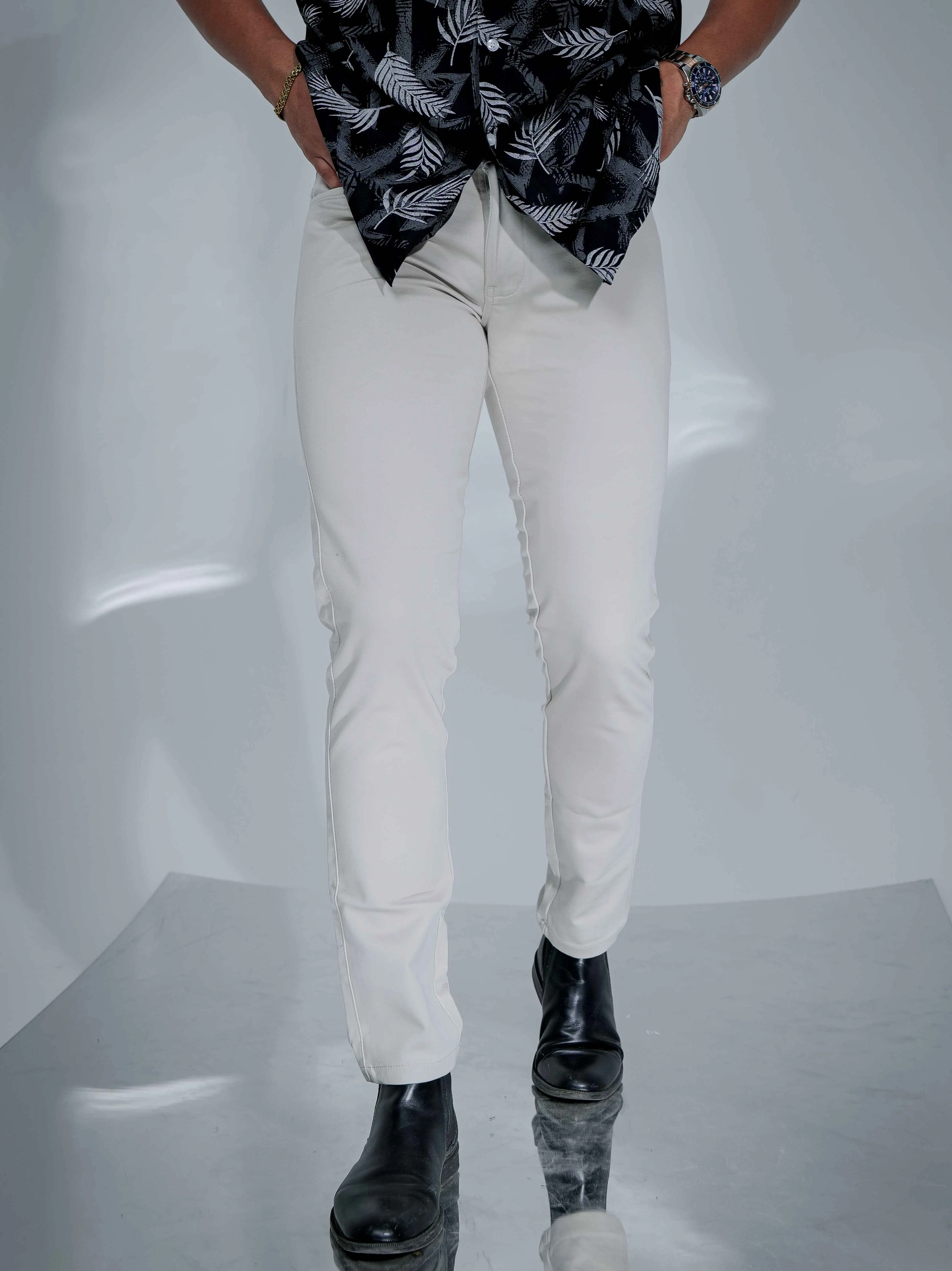 Off White Stretch Cotton Chinos