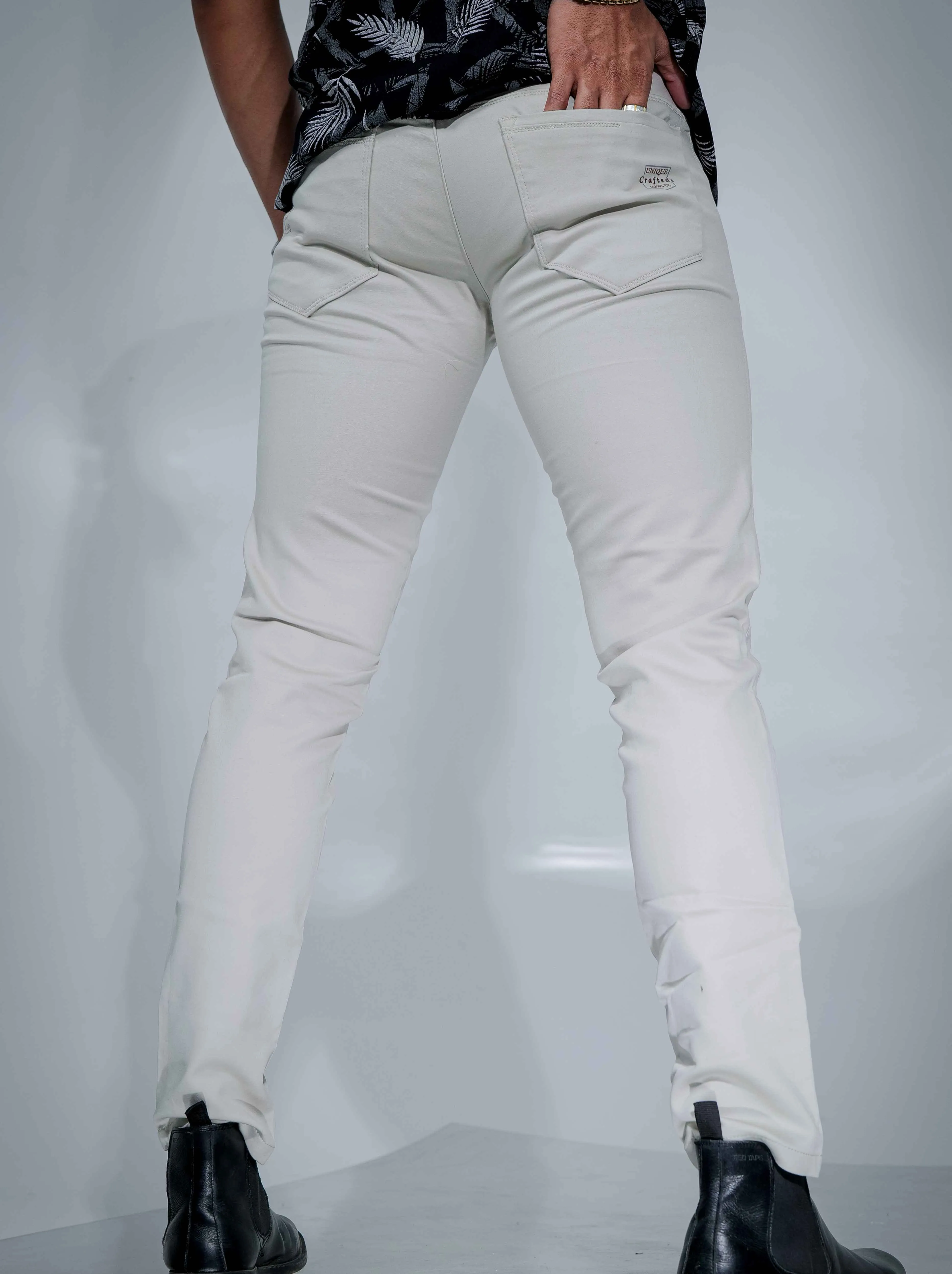 Off White Stretch Cotton Chinos