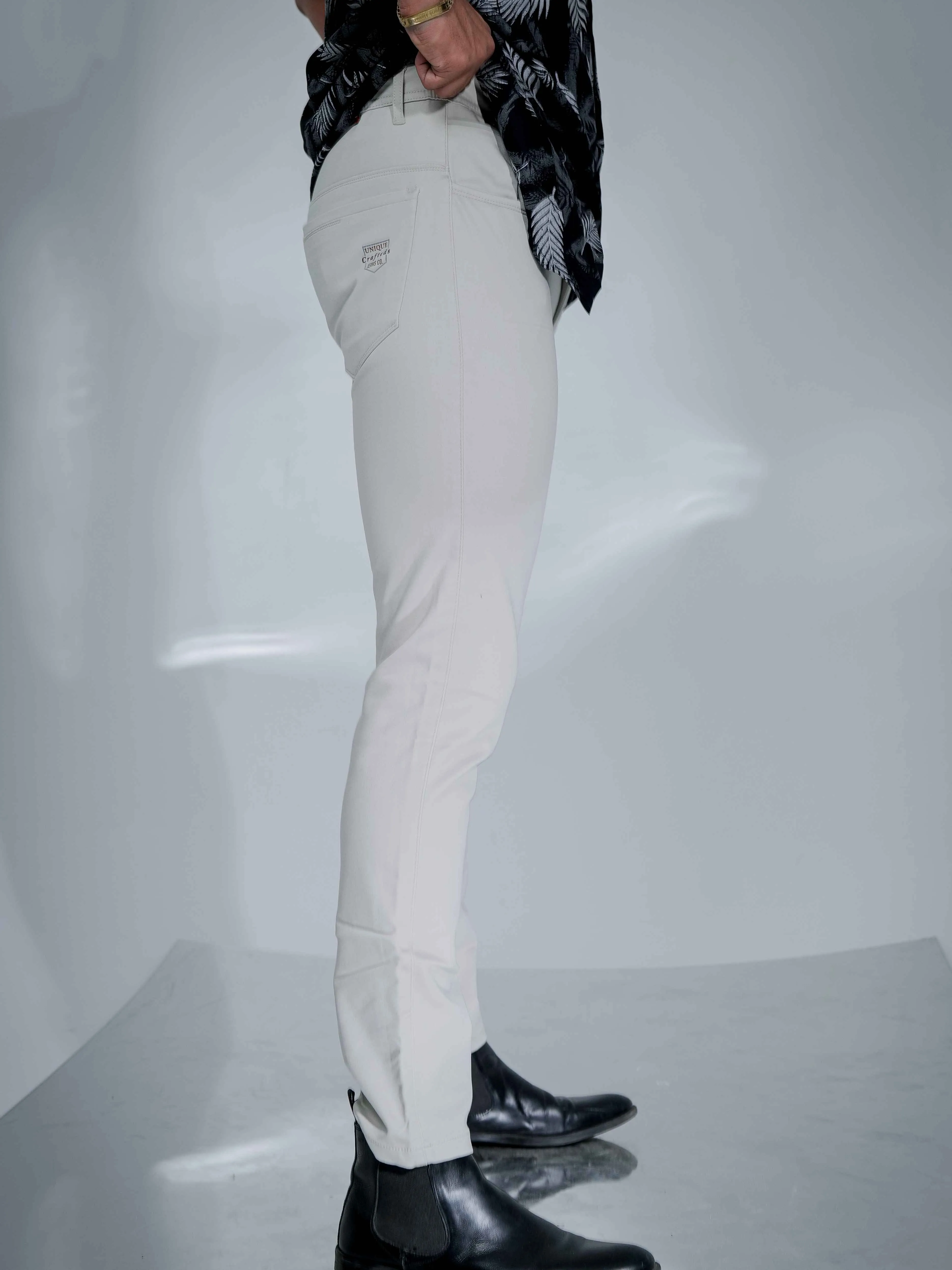 Off White Stretch Cotton Chinos