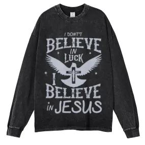 Oversized Vintage Washed I BELIEVE IN JESUS Graphic Sweatshirt