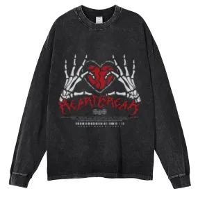 Oversized Vintage Washed Skeleton Heart Graphic Sweatshirt