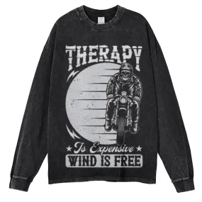 Oversized Vintage Washed WIND IS FREE Motorcycle Graphic Sweatshirt