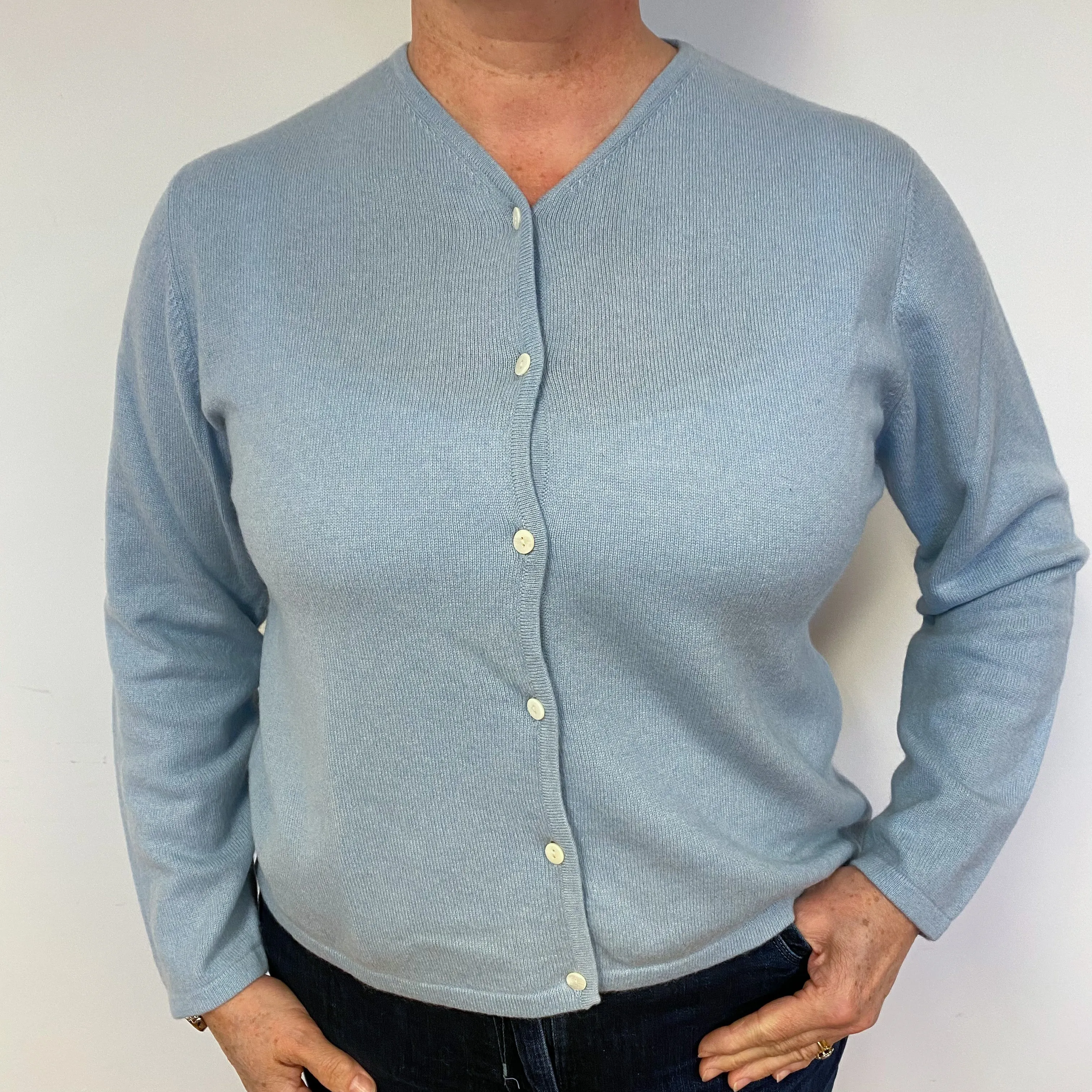 Pale Blue Cashmere V Neck Cardigan Large