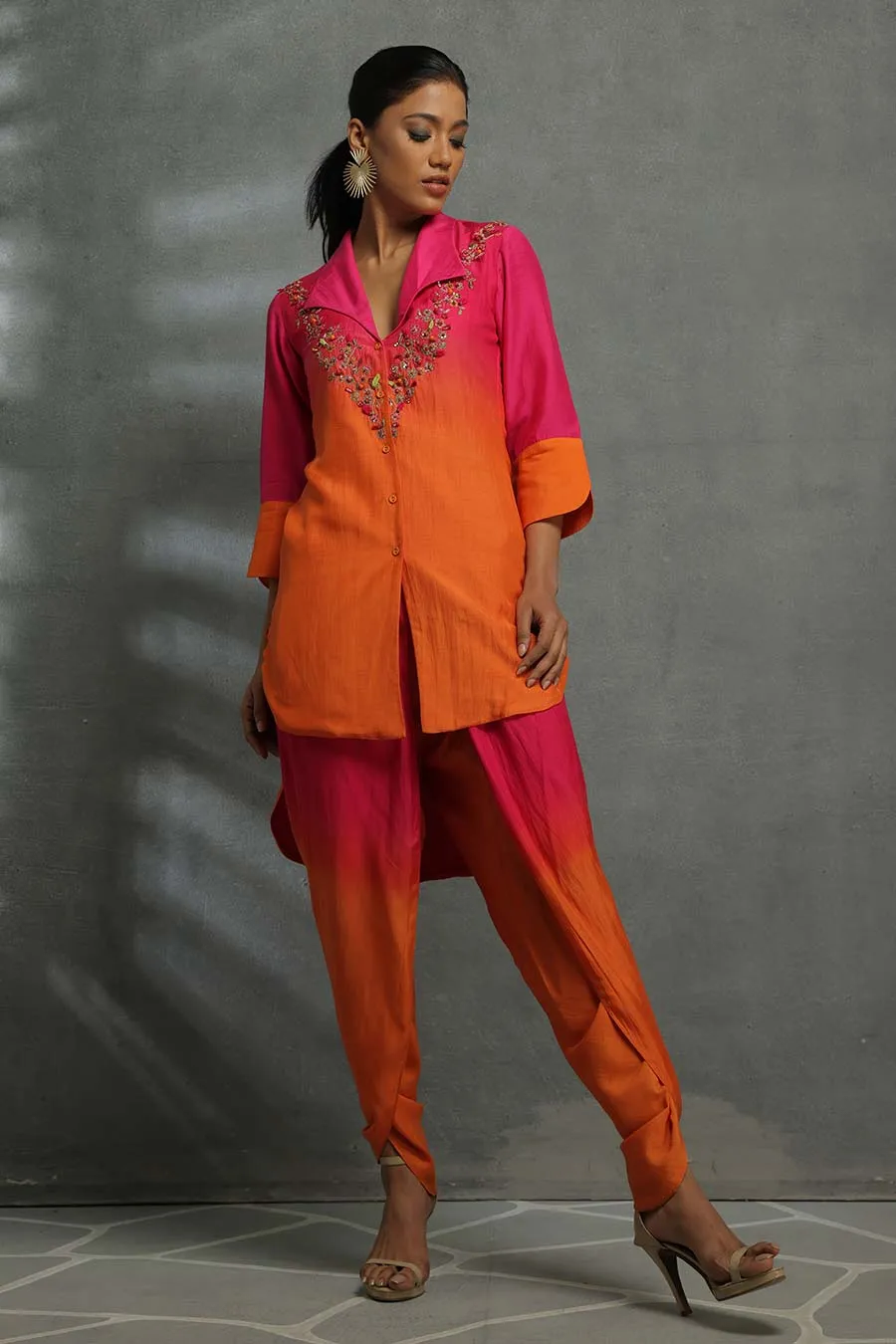 Pink Ombre Embellished Tunic & Pant Set