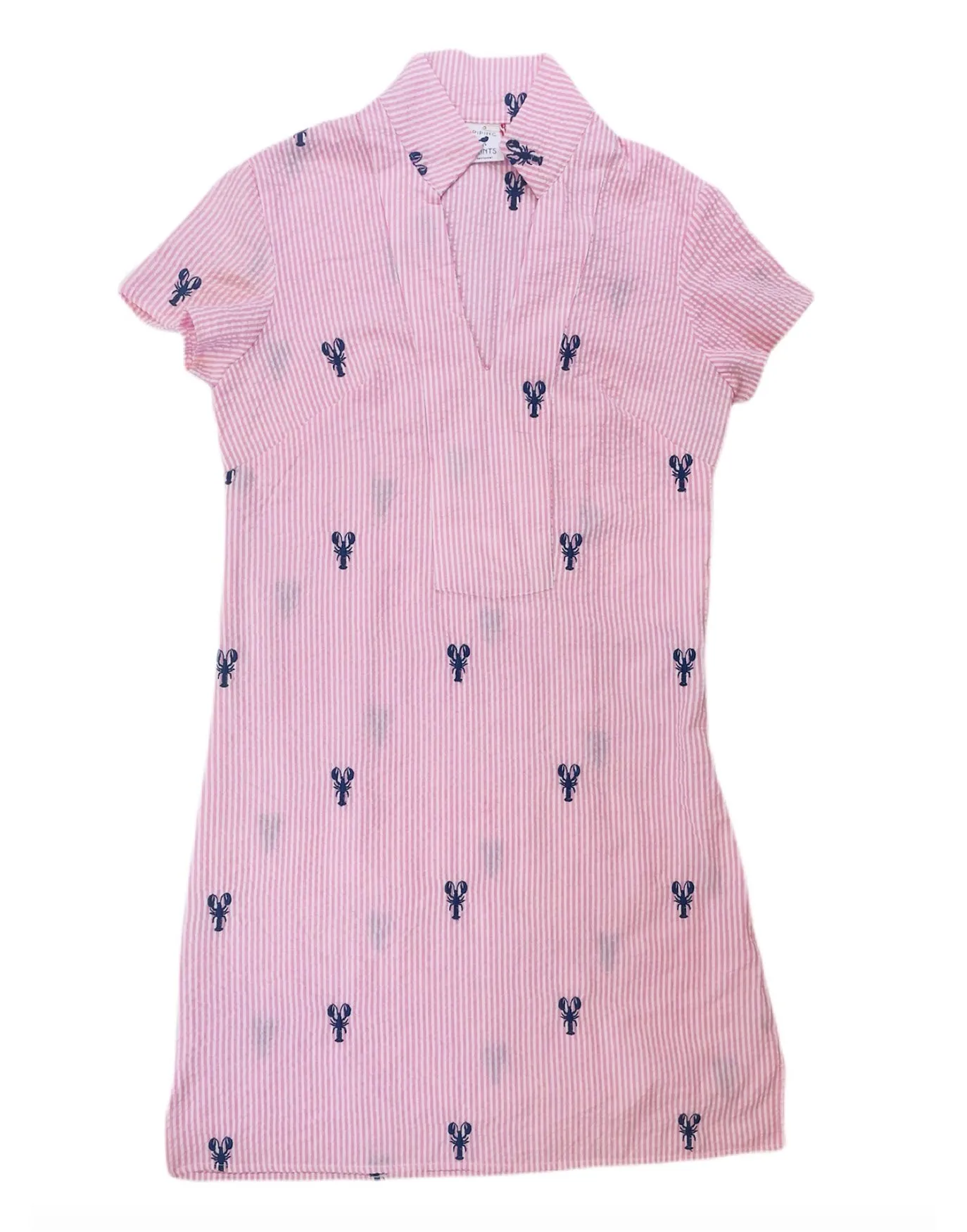 Pink Seersucker with Navy Lobsters Après Beach Ladies Tunic Dress (UNLINED)