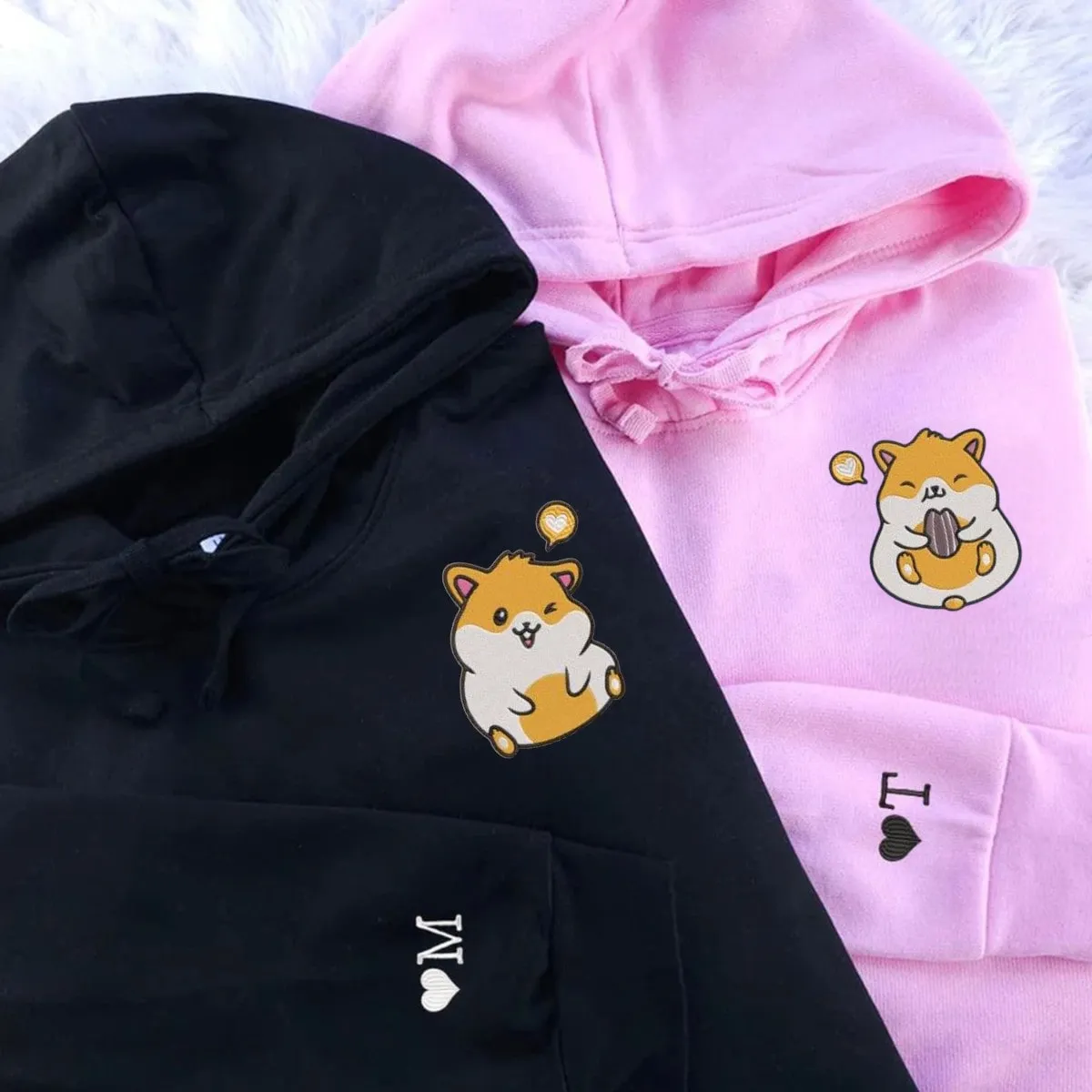"Cute Hamster" Couple Sweatshirts - Custom Embroidered Matching Hoodies For Couples