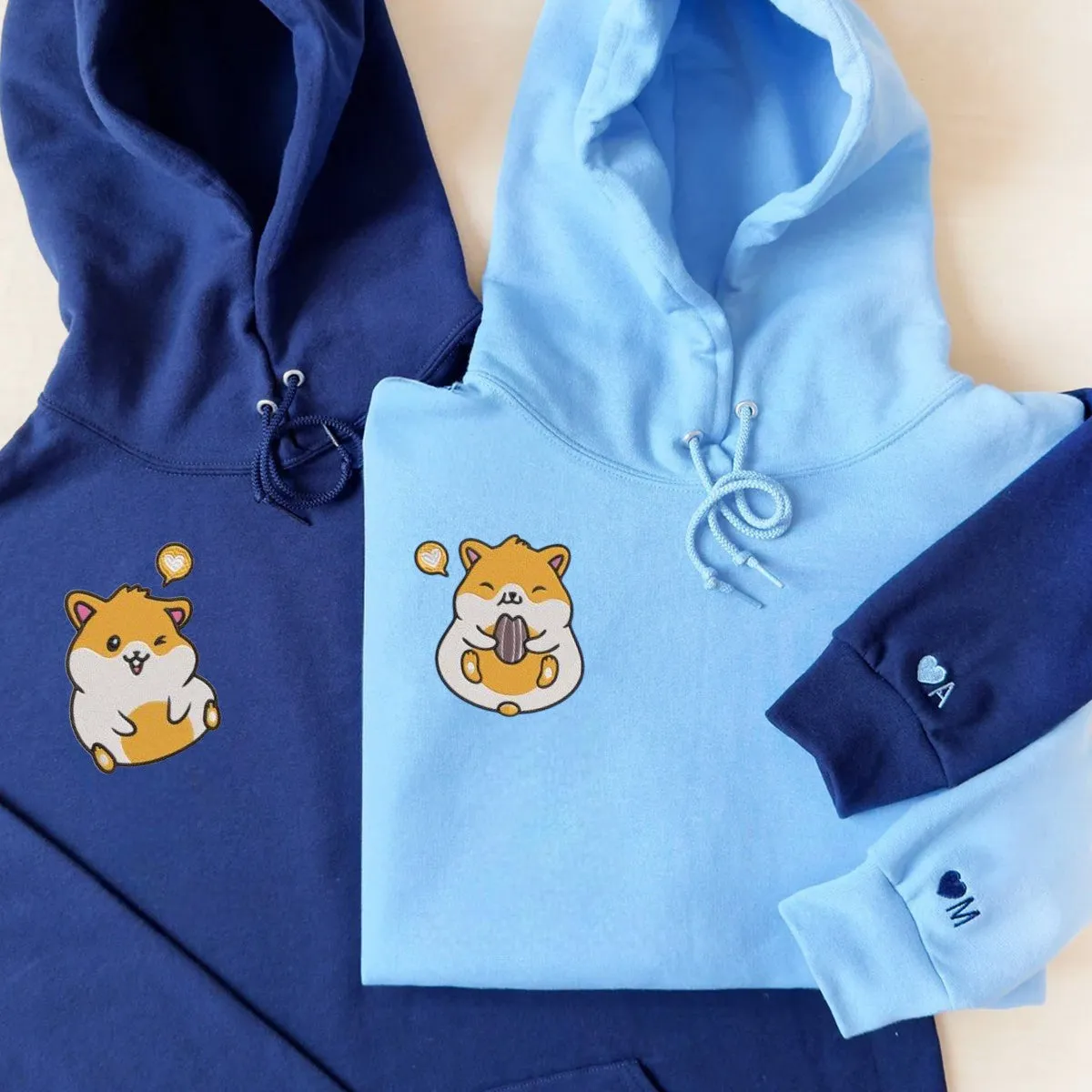 "Cute Hamster" Couple Sweatshirts - Custom Embroidered Matching Hoodies For Couples
