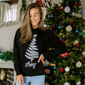 "Xmas '22" Silver Glitter Christmas Tree Sweatshirt
