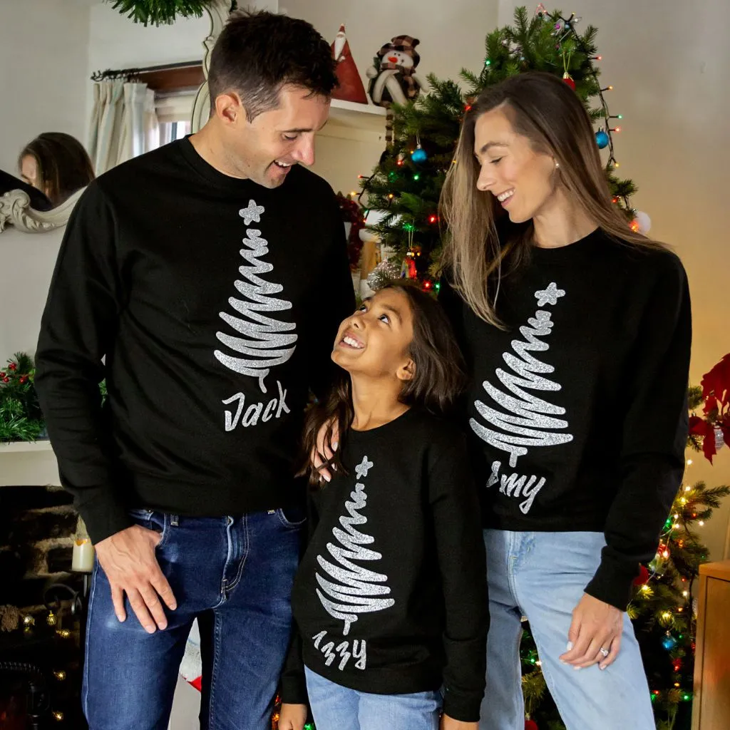 "Xmas '22" Silver Glitter Christmas Tree Sweatshirt
