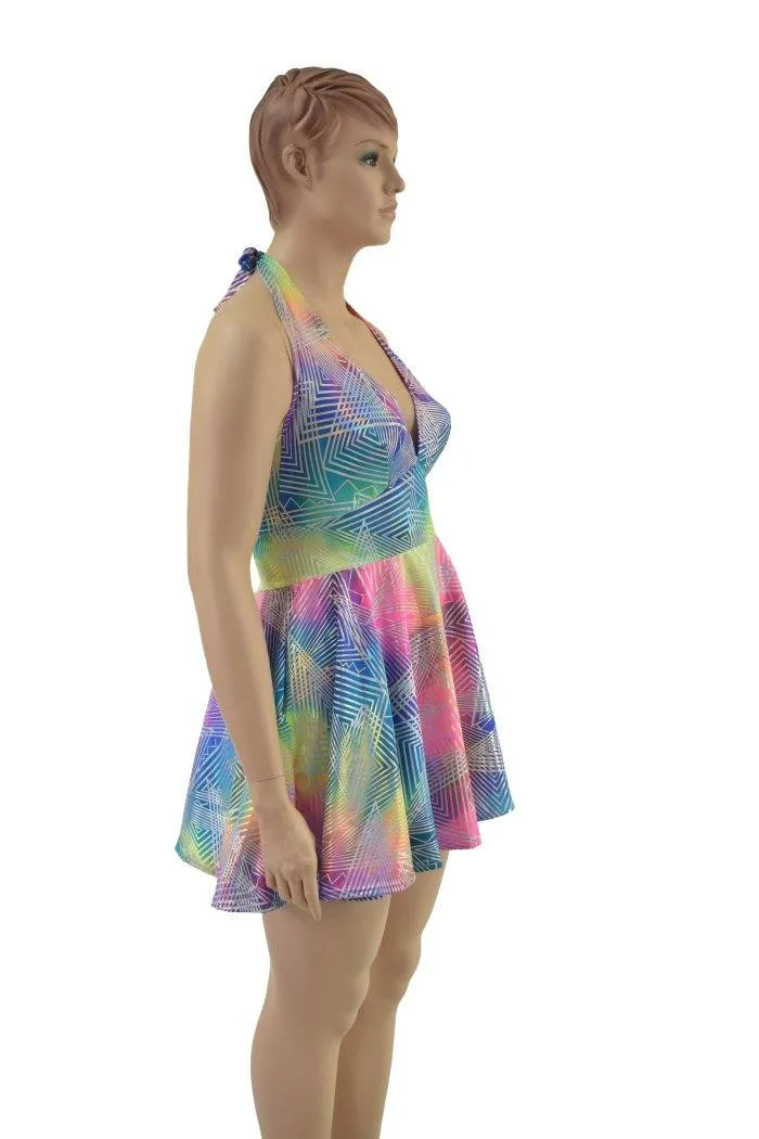 Rainbow Spectrum Halter Skater Dress