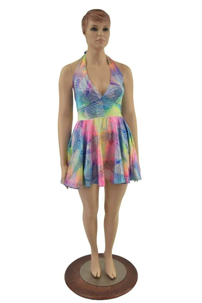 Rainbow Spectrum Halter Skater Dress