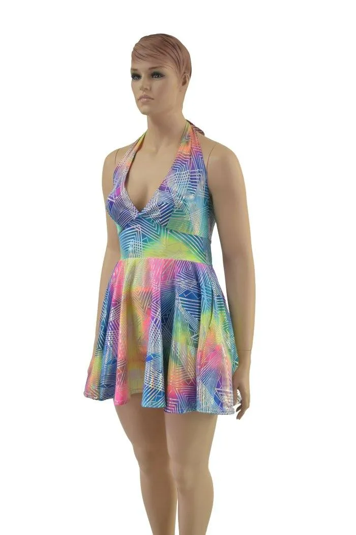 Rainbow Spectrum Halter Skater Dress