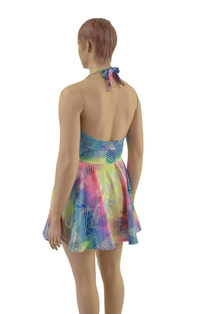 Rainbow Spectrum Halter Skater Dress