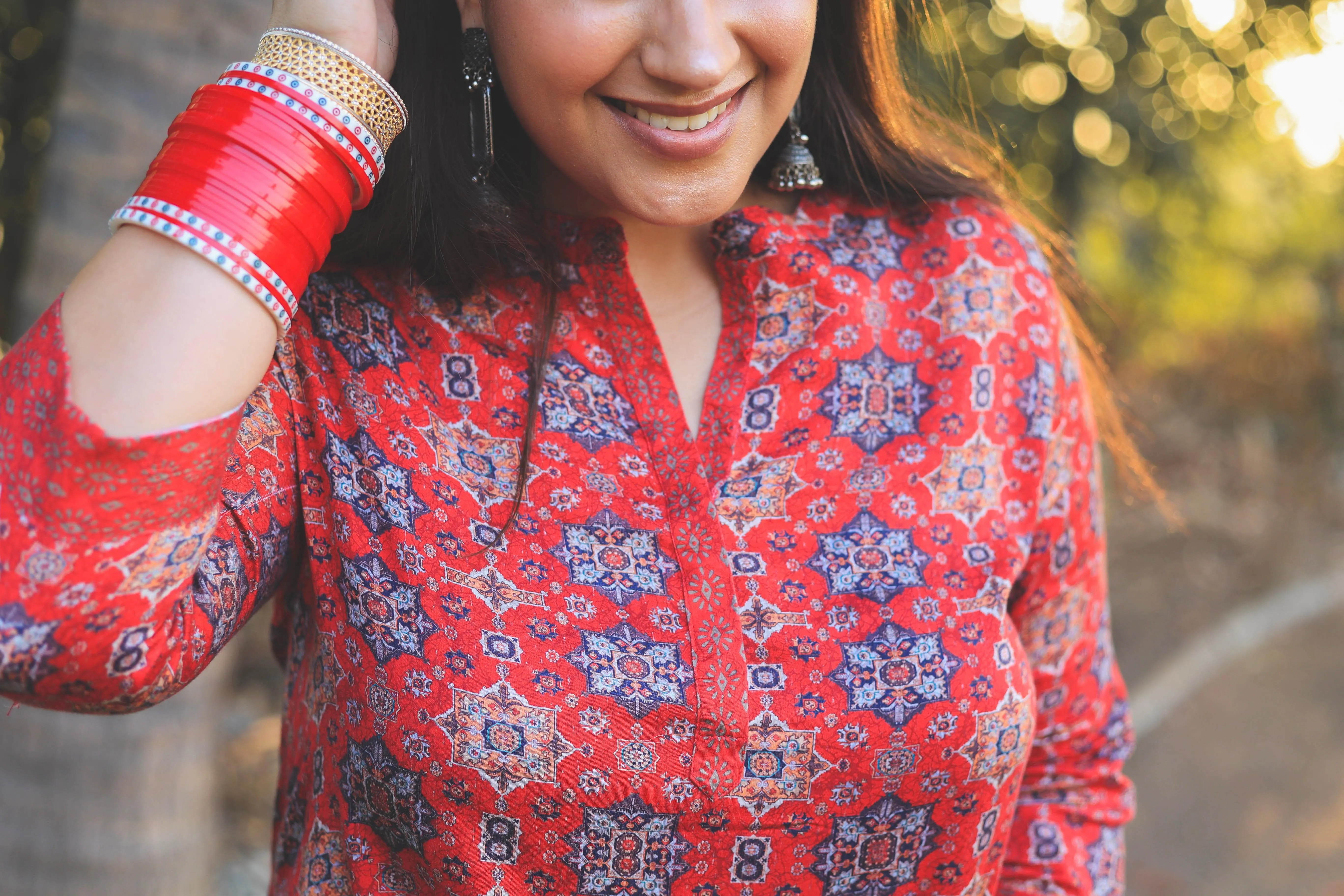 Red Bohemian Digital Printed Short Kurta cum Tunic