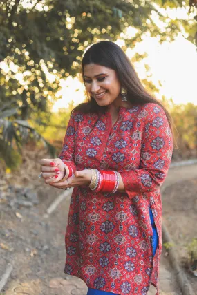 Red Bohemian Digital Printed Short Kurta cum Tunic