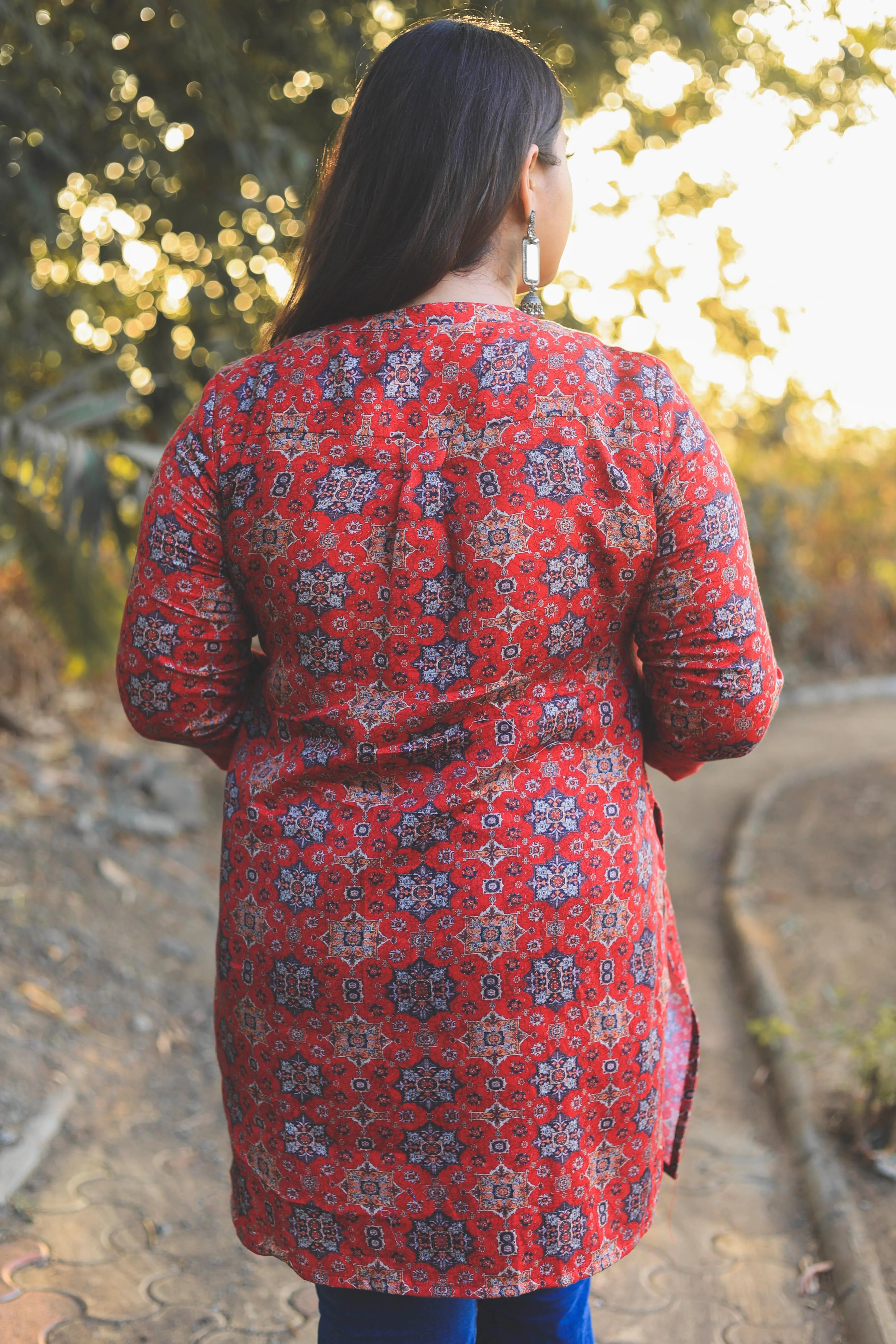 Red Bohemian Digital Printed Short Kurta cum Tunic