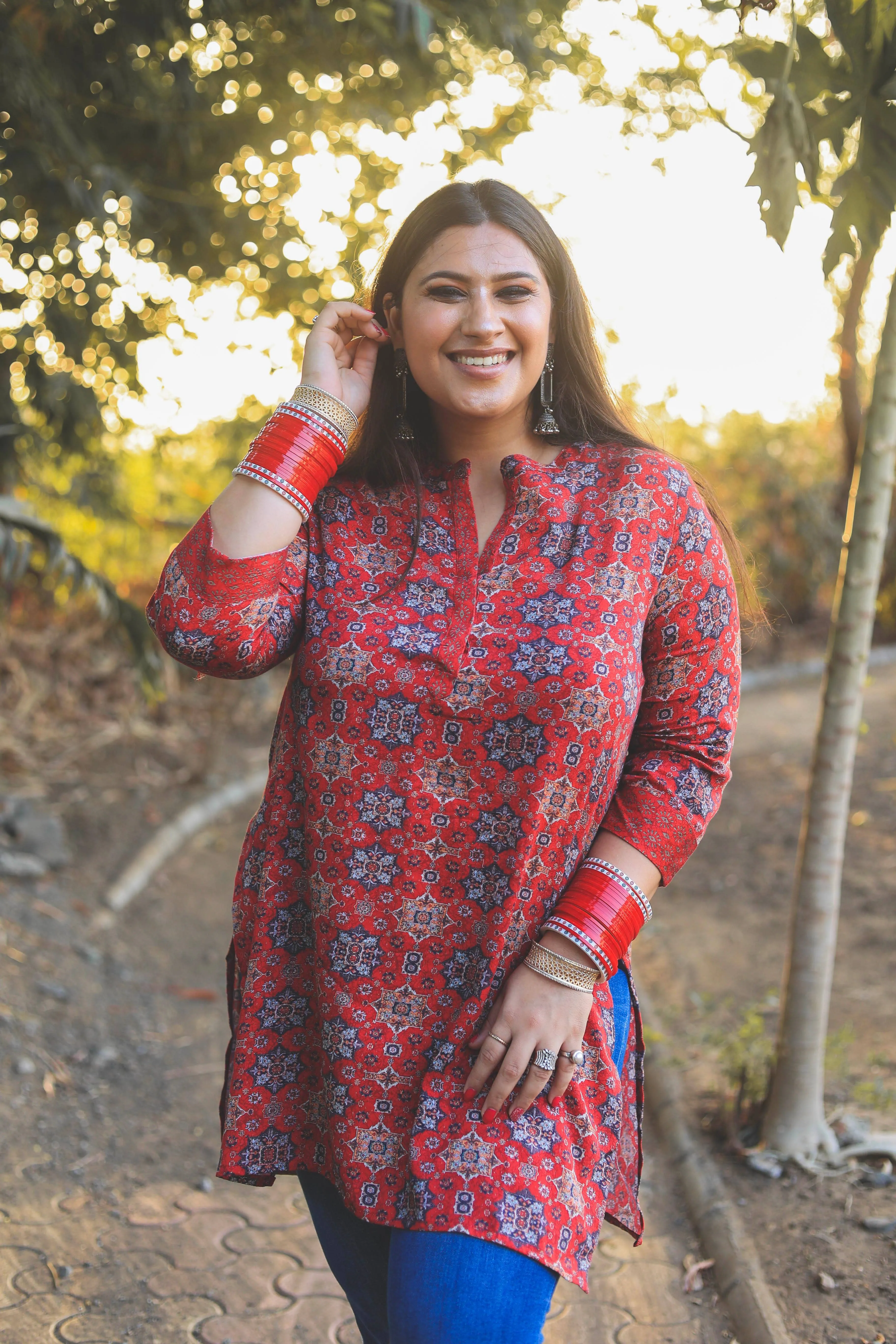Red Bohemian Digital Printed Short Kurta cum Tunic