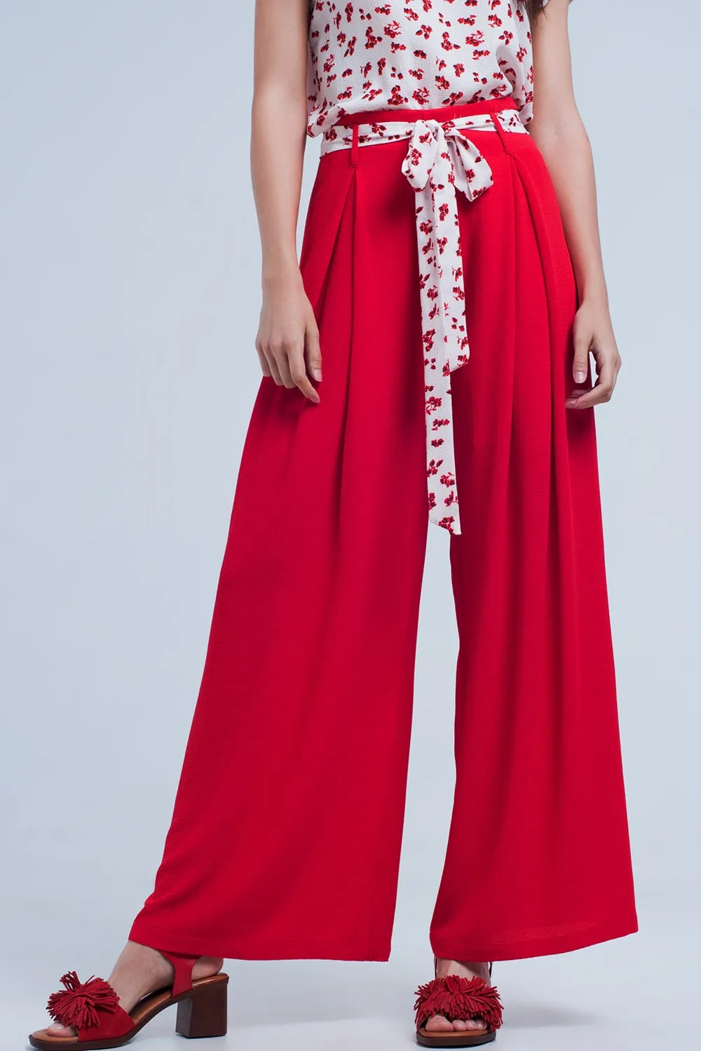 Red Pants With Floral Belt