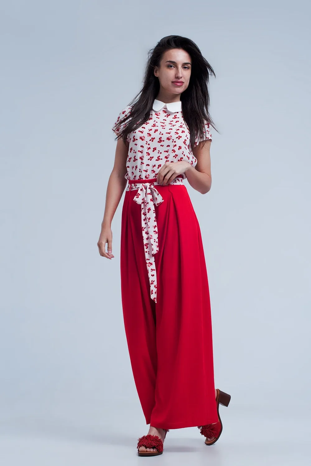 Red Pants With Floral Belt