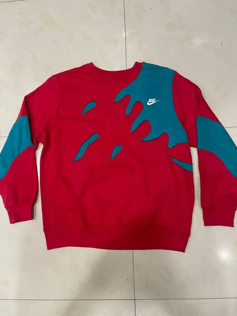Reworked Men's Sweatshirt with Brand Colorful Insert Made Using Different Sweatshirt Style CR659