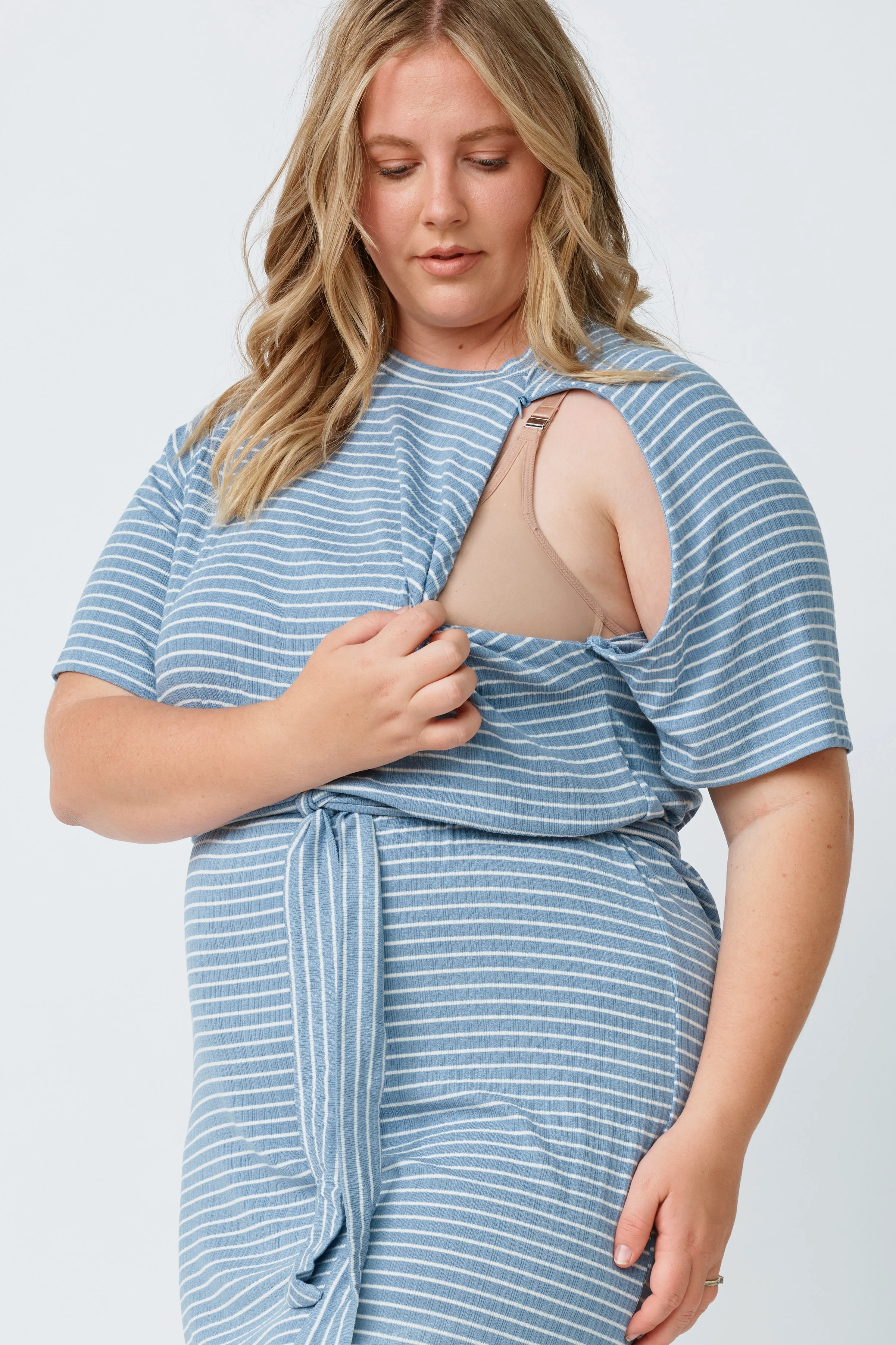 Rylee Stripe Box-Cut Tee Dress - Blue / White