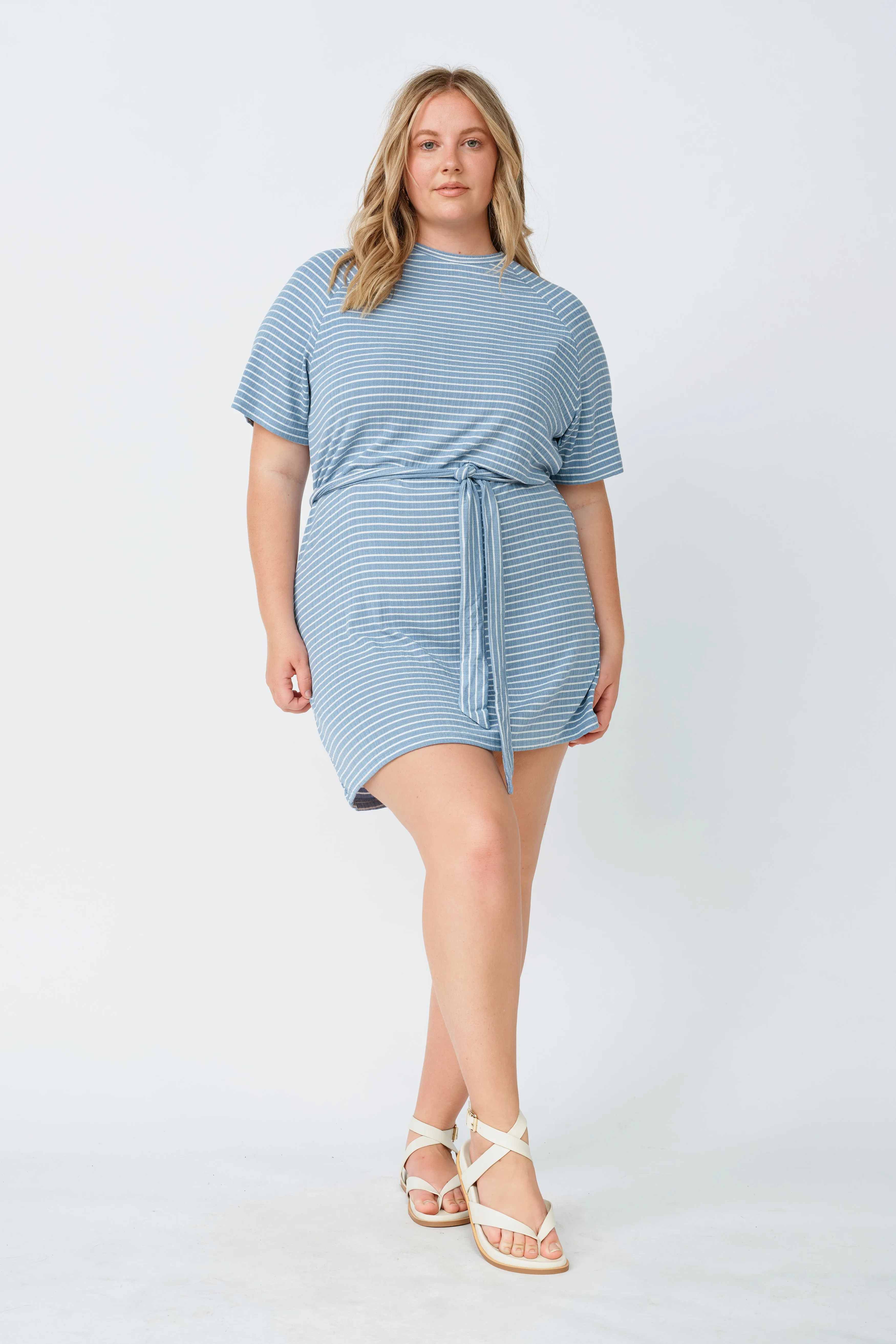 Rylee Stripe Box-Cut Tee Dress - Blue / White