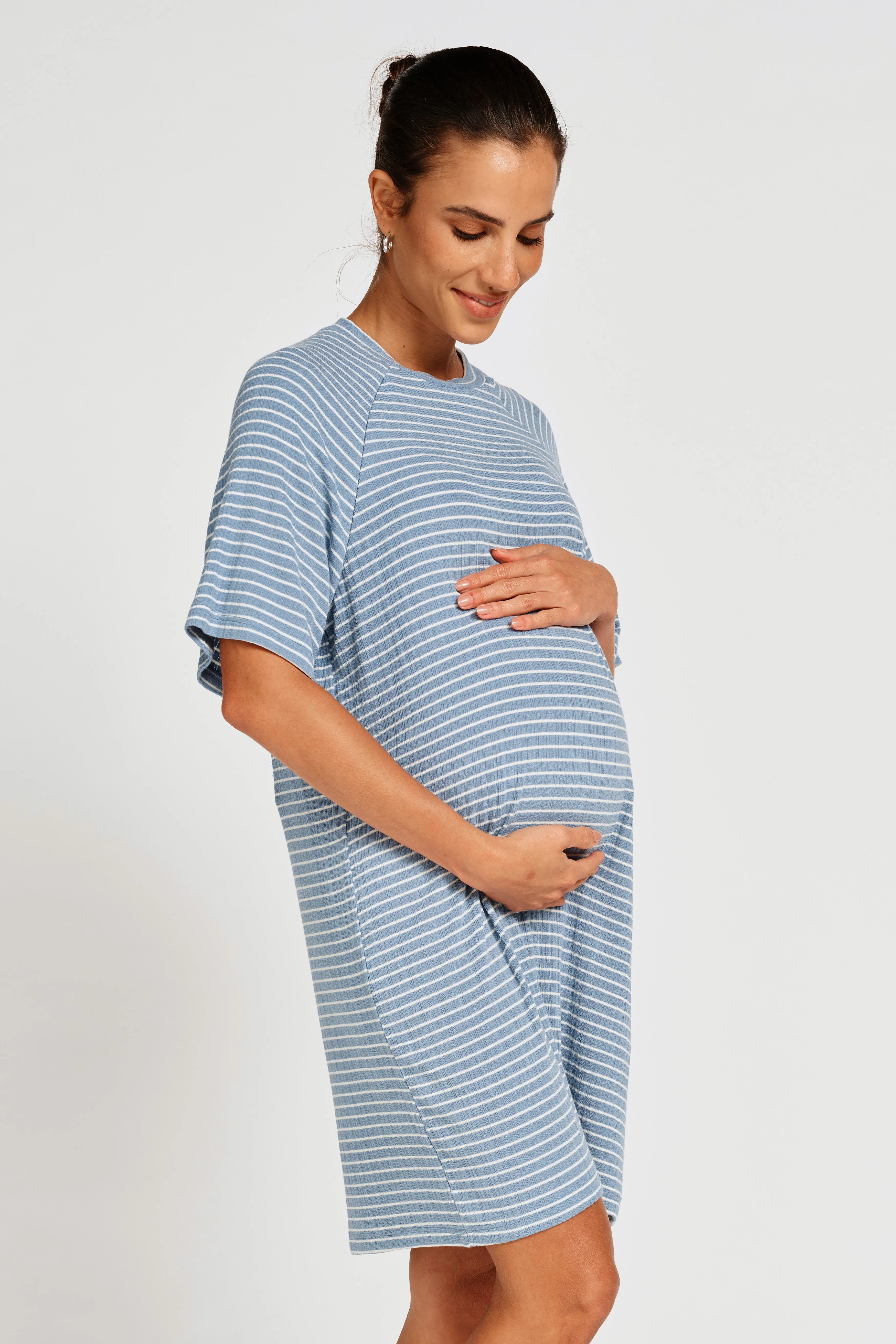 Rylee Stripe Box-Cut Tee Dress - Blue / White