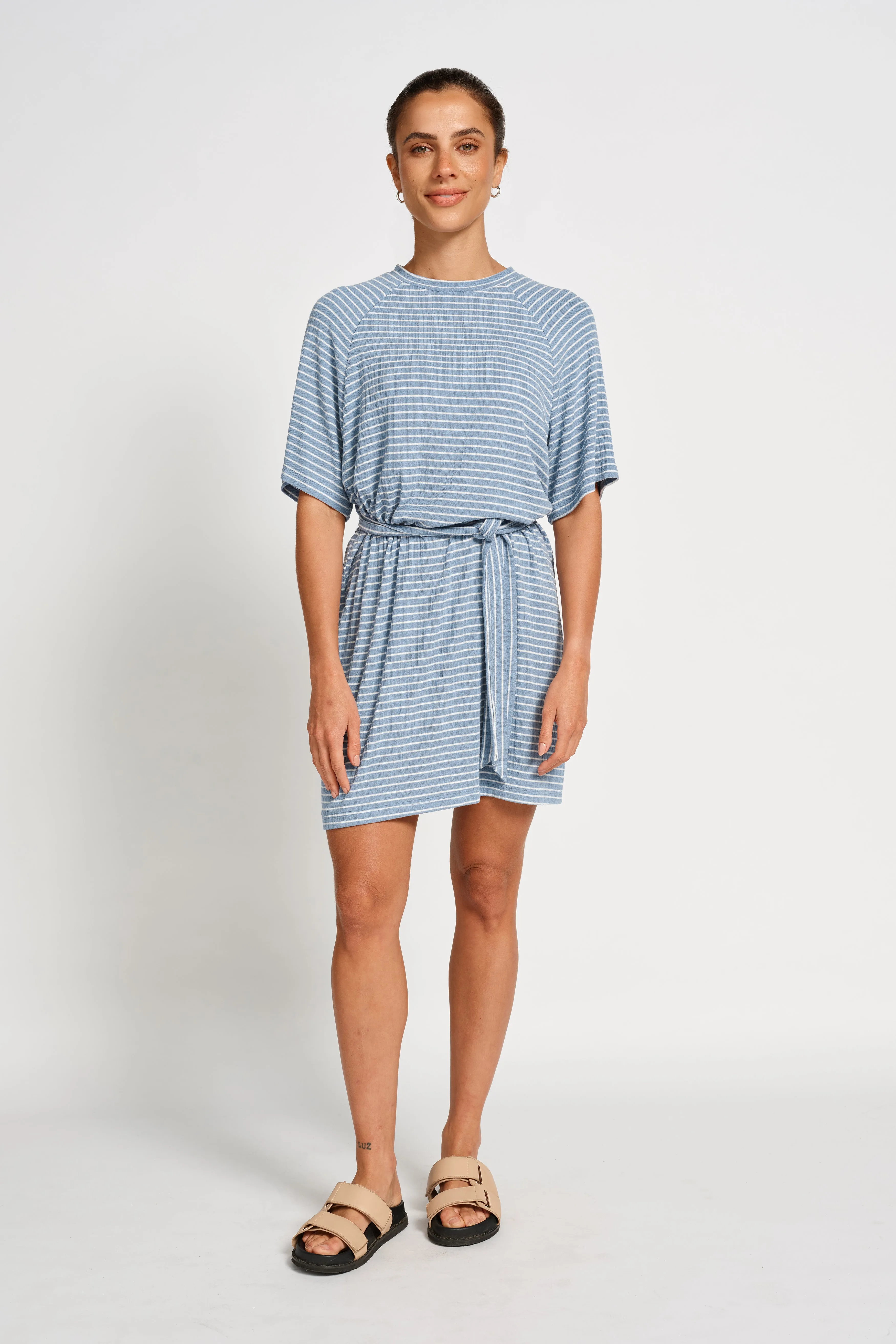 Rylee Stripe Box-Cut Tee Dress - Blue / White