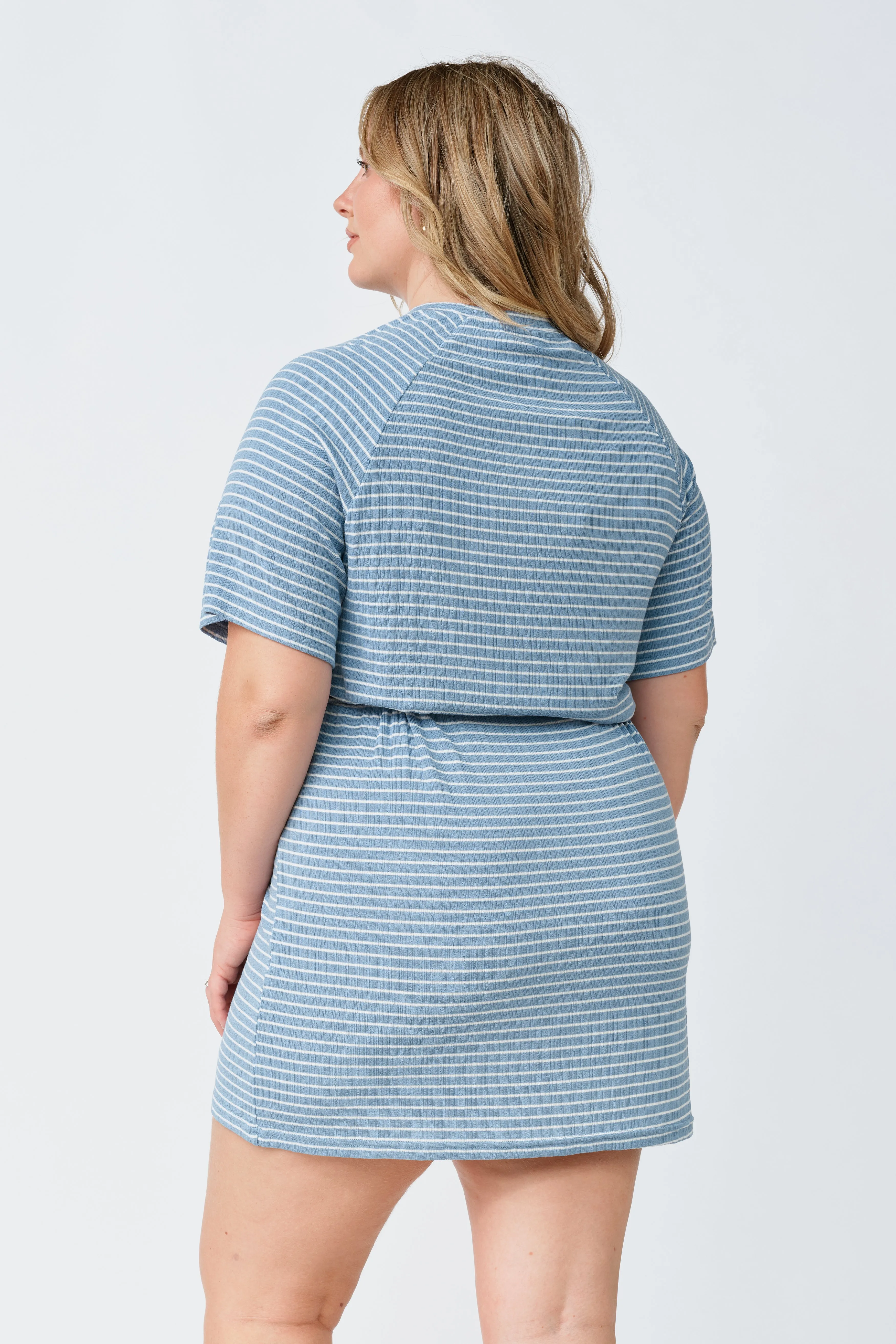 Rylee Stripe Box-Cut Tee Dress - Blue / White
