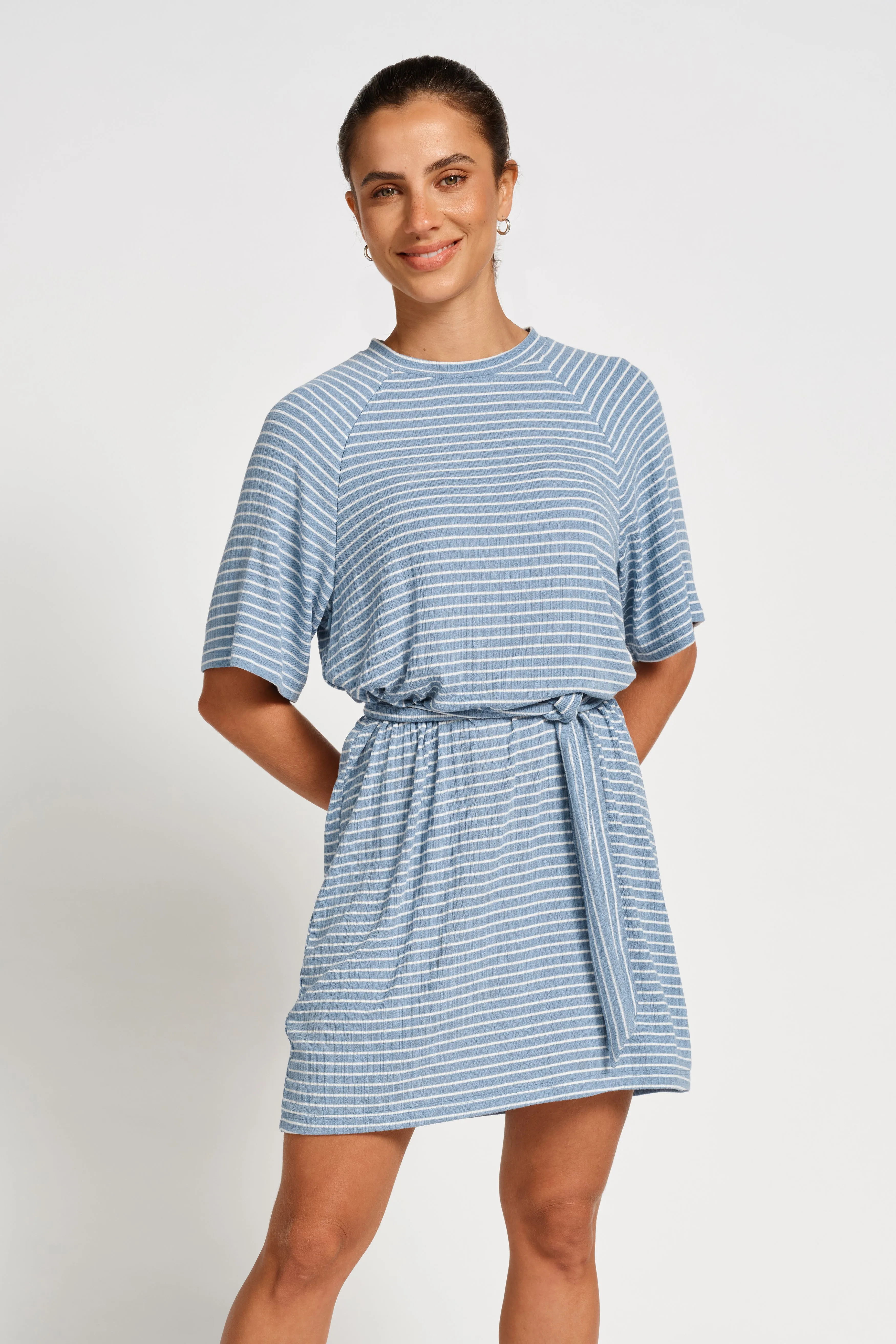 Rylee Stripe Box-Cut Tee Dress - Blue / White