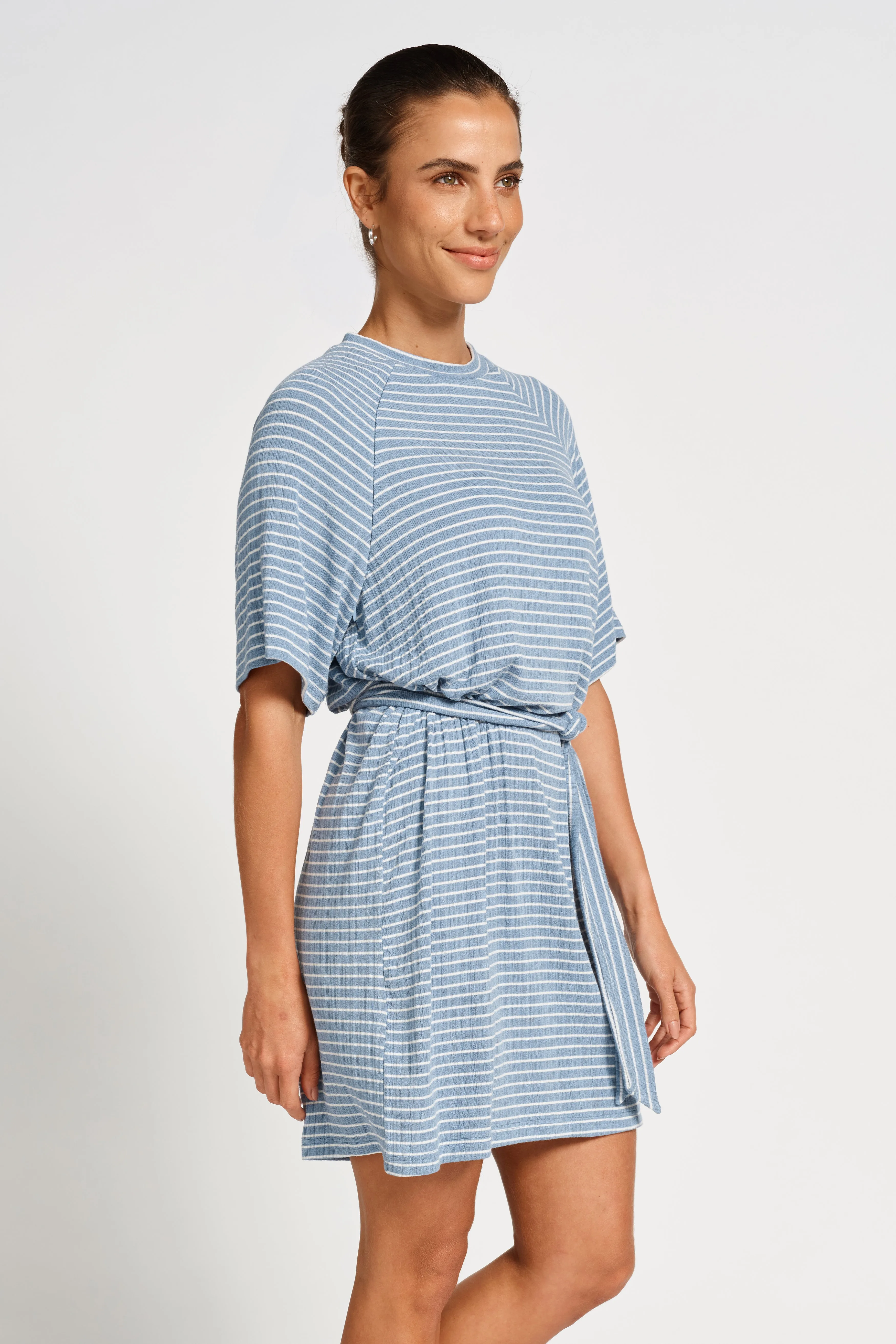 Rylee Stripe Box-Cut Tee Dress - Blue / White