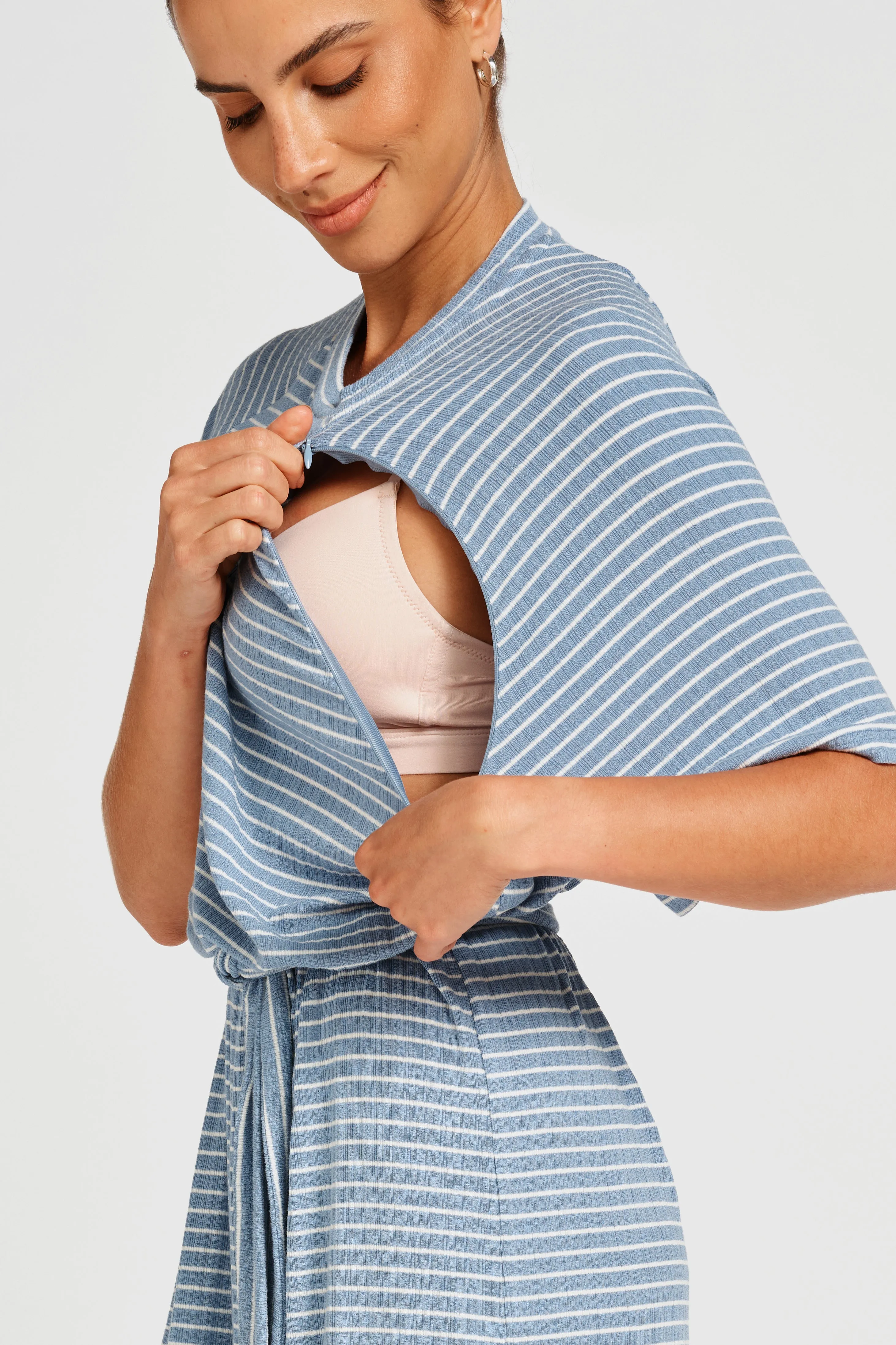 Rylee Stripe Box-Cut Tee Dress - Blue / White