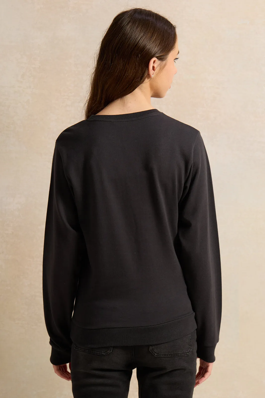 Senior Girls Black Ditsy Floral Sweatshirt