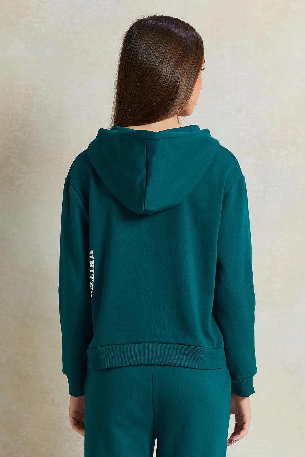 Senior Girls Green Hooded Printed Sweatshirt