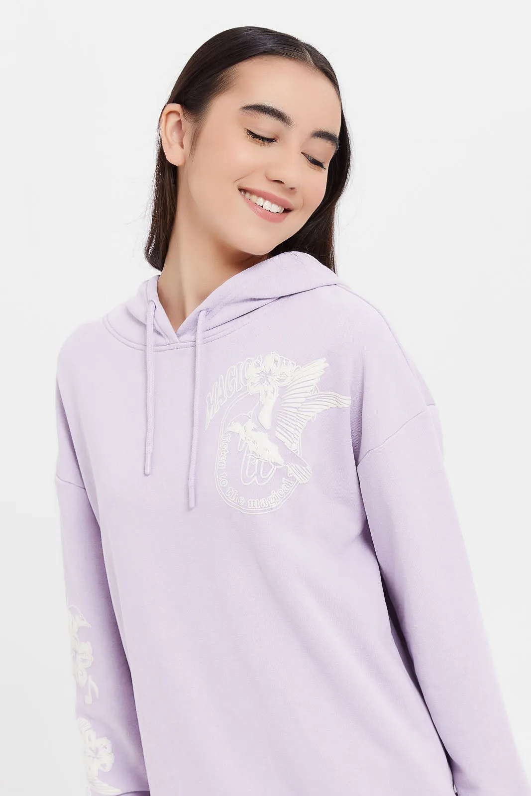 Senior Girls Lilac Oversize Hooded Sweatshirt