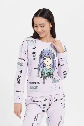 Senior Girls Lilac Printed Sweatshirt
