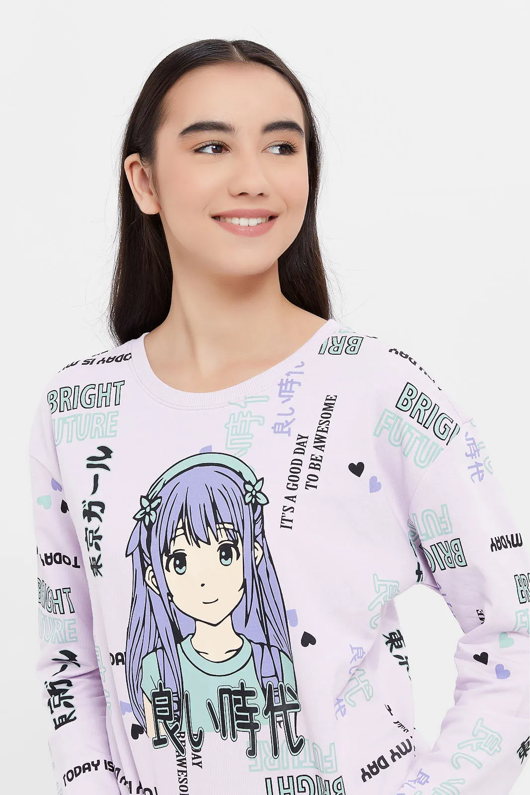 Senior Girls Lilac Printed Sweatshirt