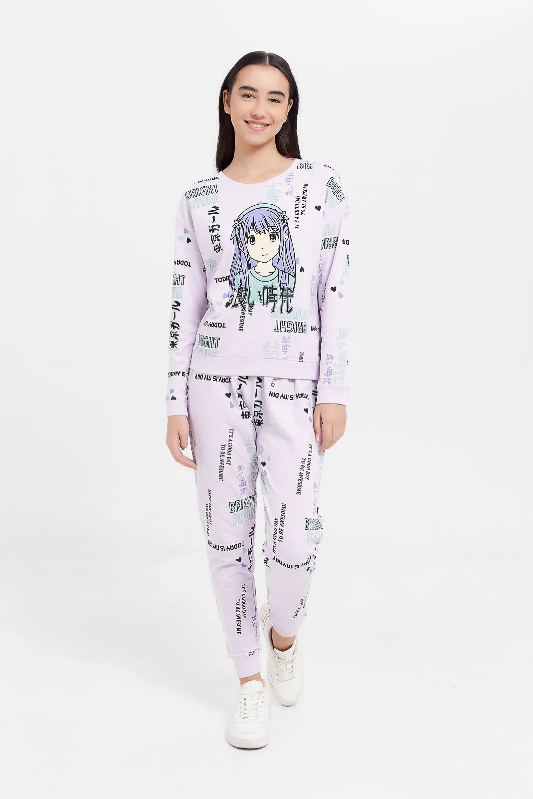 Senior Girls Lilac Printed Sweatshirt