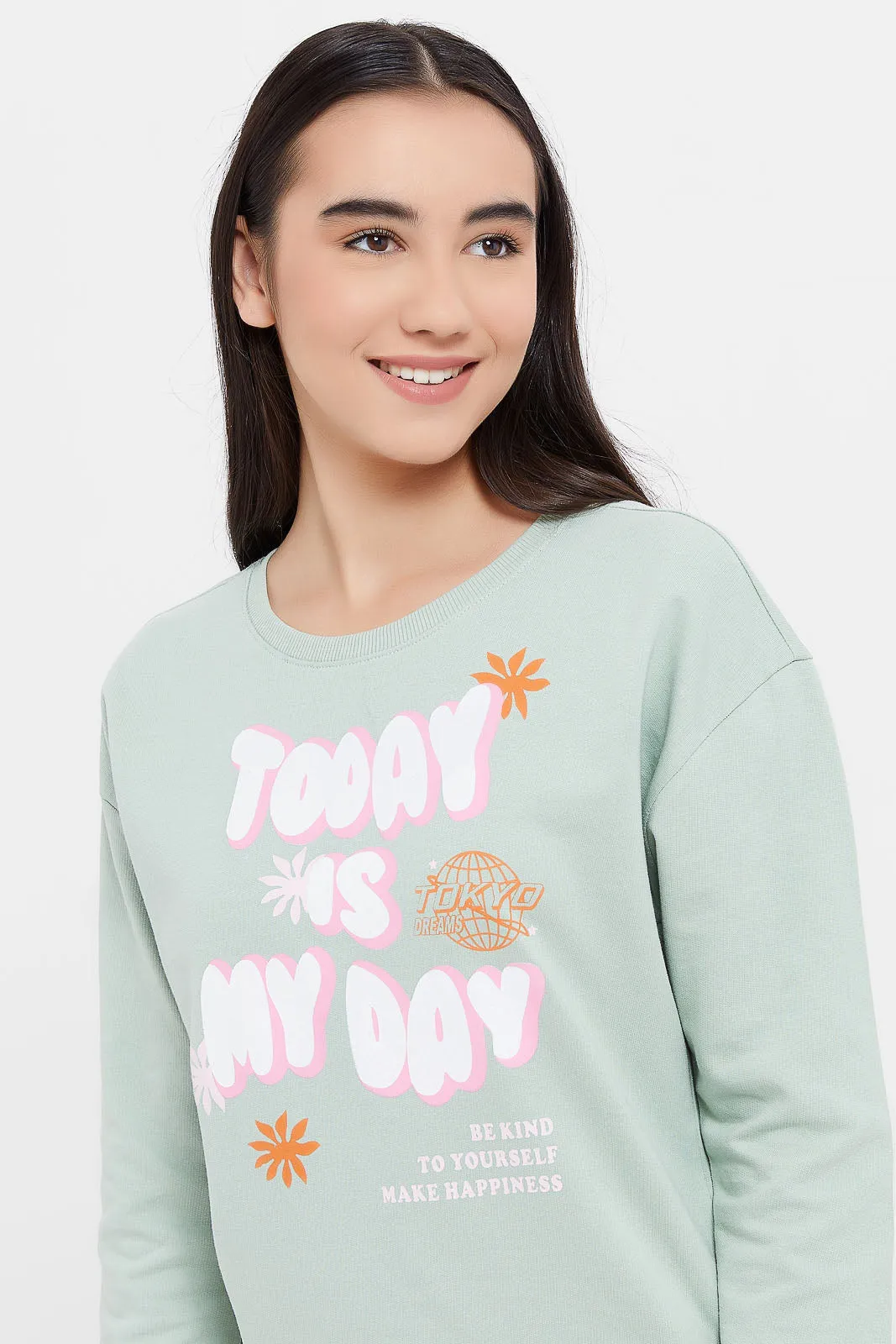 Senior Girls Mint Printed Sweatshirt