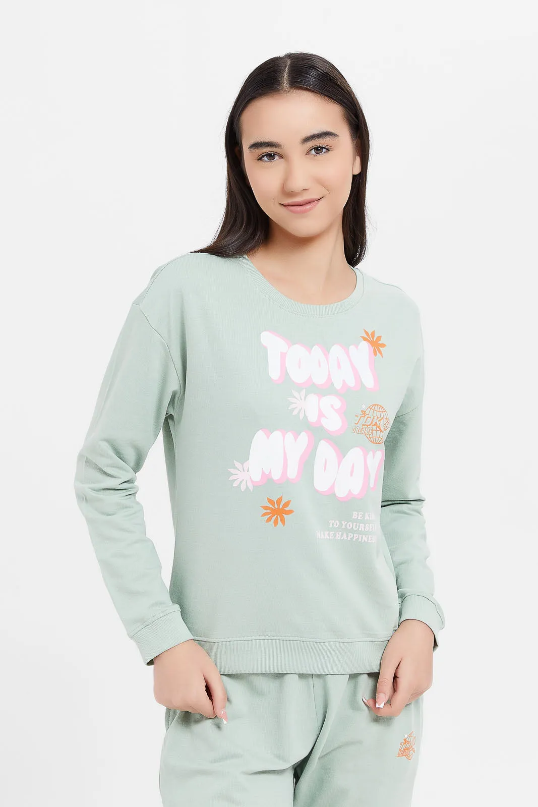 Senior Girls Mint Printed Sweatshirt